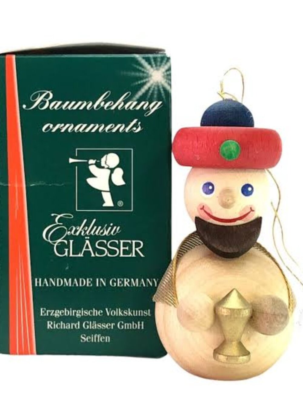 NWB Baumbehang Richard Glasser Wooden SNOWMAN Christmas Ornament Erzgebirgische
